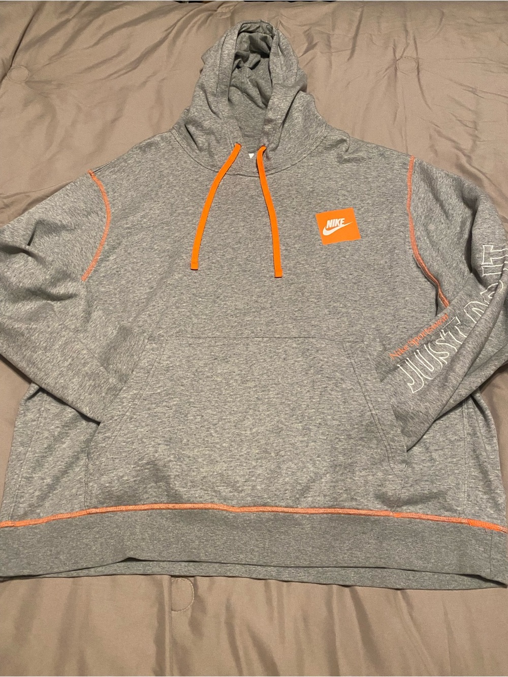 Nike Gray Pullover Hoodie with Orange Accents